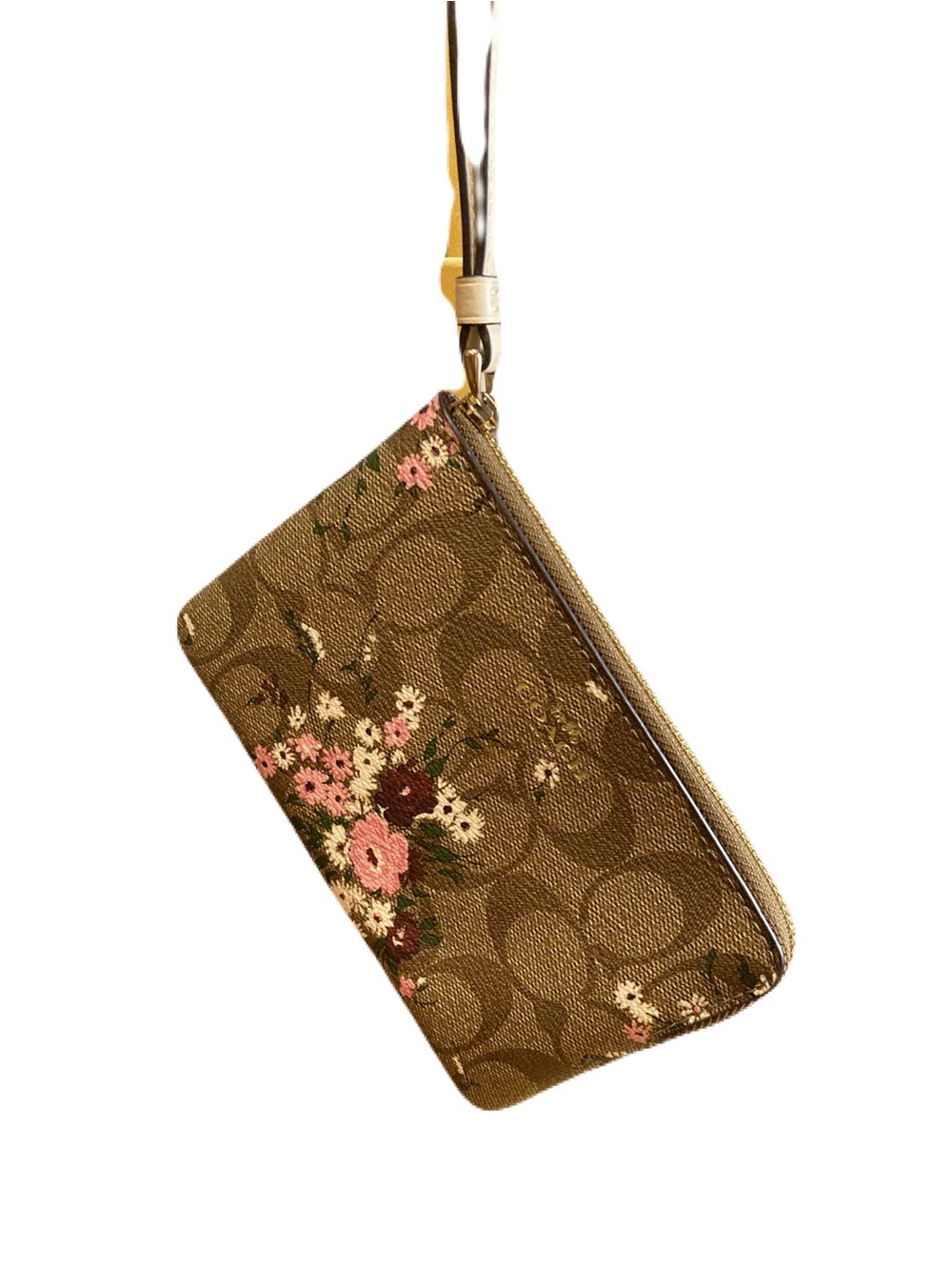 Coach Signature Canvas Corner Zip Wristlet w/Evergreen Floral Print #6860 Multi